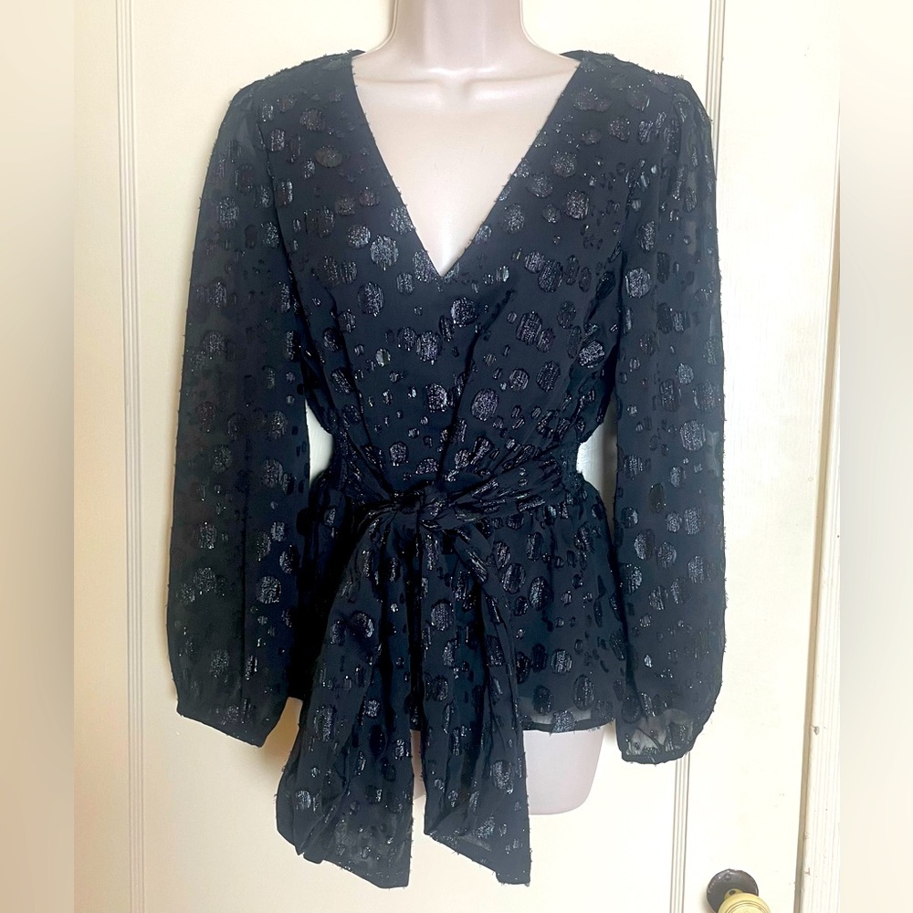 J. Crew Special Occasion Blouse with Shimmering Polka Dots and Sash Belt - NWT